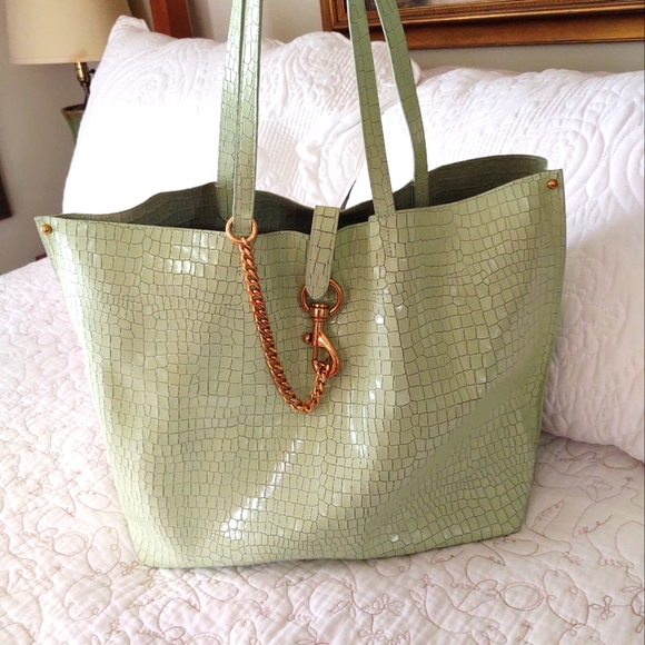 Rebecca Minkoff Megan embossed leather mint green tote bag